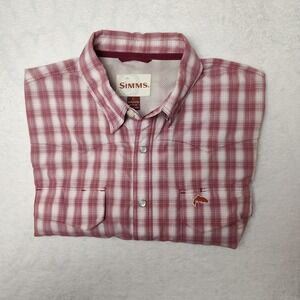 Simms Shirt Mens Large Red Plaid Short Sleeve Snap Fishing Lakestream Outfitters